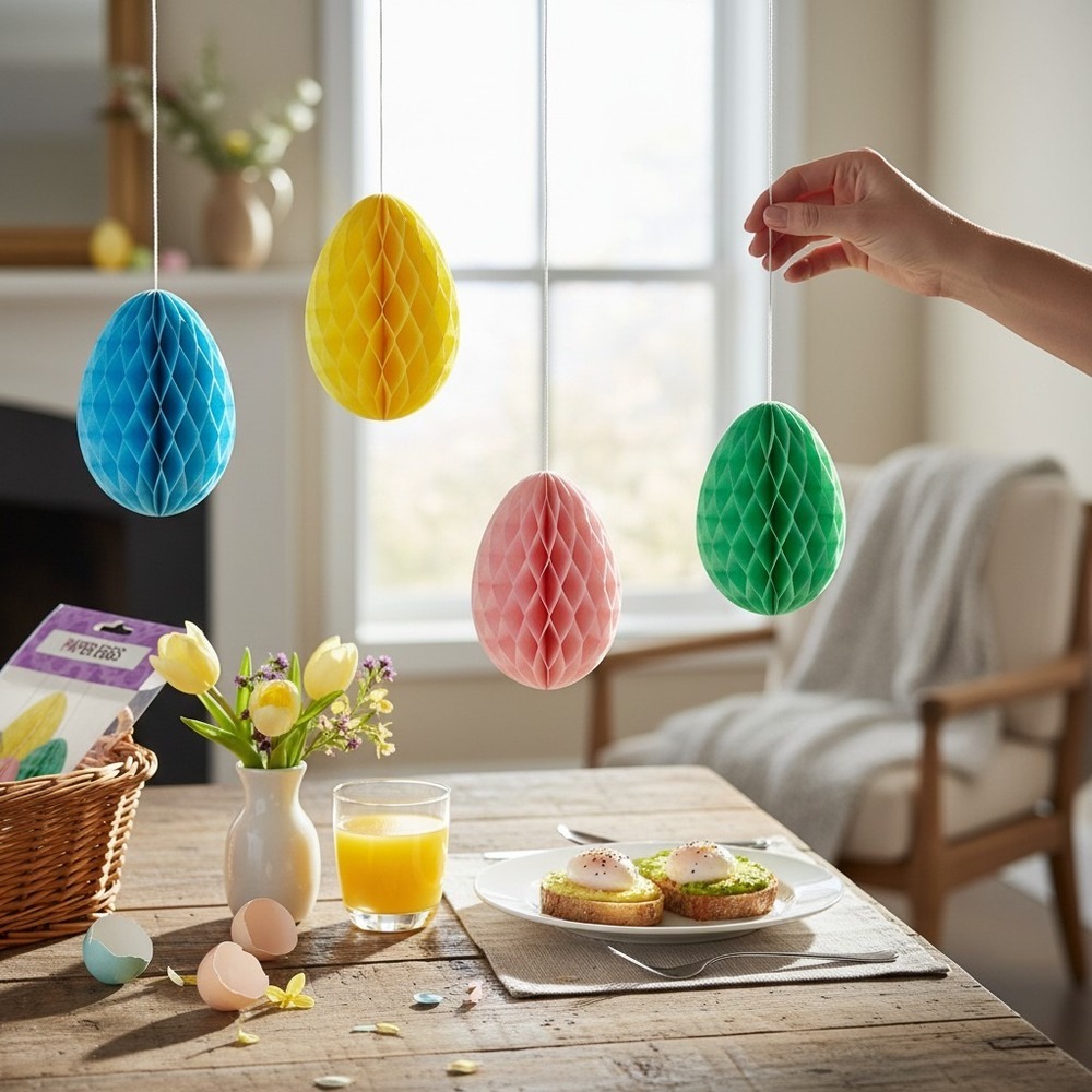Festive Voice Paper Easter Eggs 2pk Multicolor New Honeycomb 3D Decor